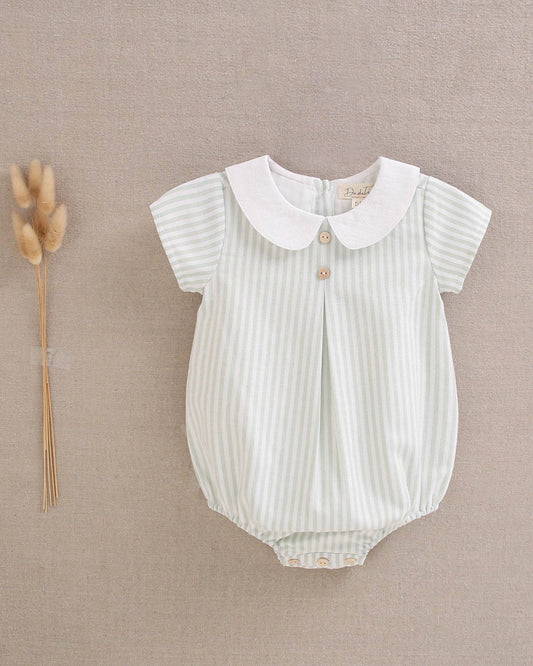 Tutina da neonato a righe verde pastello e bianco Pagliaccetto