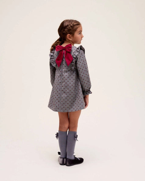 Vestito grigio con cuoricini in velluto