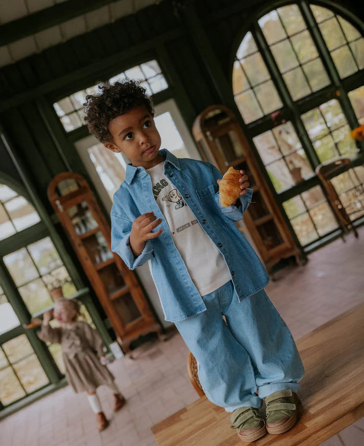 Pantalone in denim con righe laterali pantalone