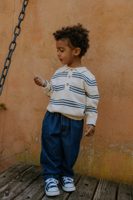 Polo Bambino a Righe Benny – Cotone 100% con Maniche Lunghe e Colletto Classico polo