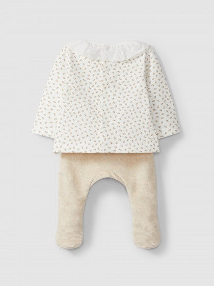 Set due pezzi fiori e velluto a coste set neonato