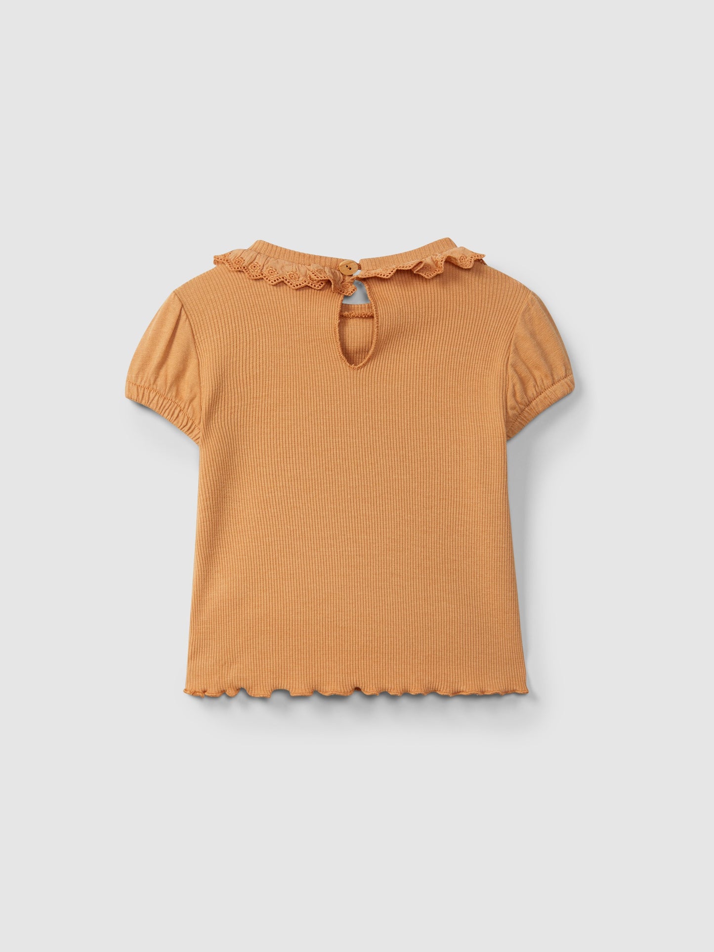 T-shirt in jersey a costine e colletto con ricamo inglese maglietta