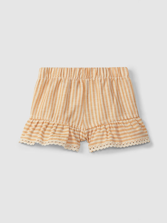 Shorts pull-up in tessuto rigato e dettaglio ricamo inglese pantaloncino