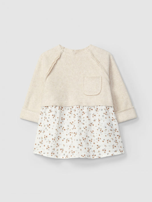 Vestito in mussola con stampa floreale e pile di cotone biologico vestito