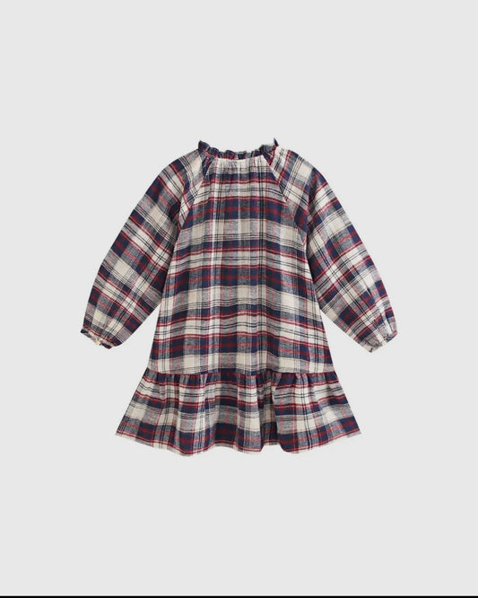 Abito in flanella scozzese blu e bordeaux vestito