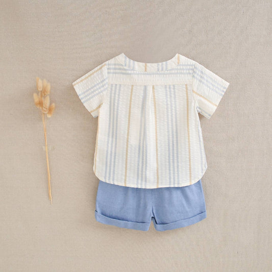 Set da neonato a righe blu e cammello