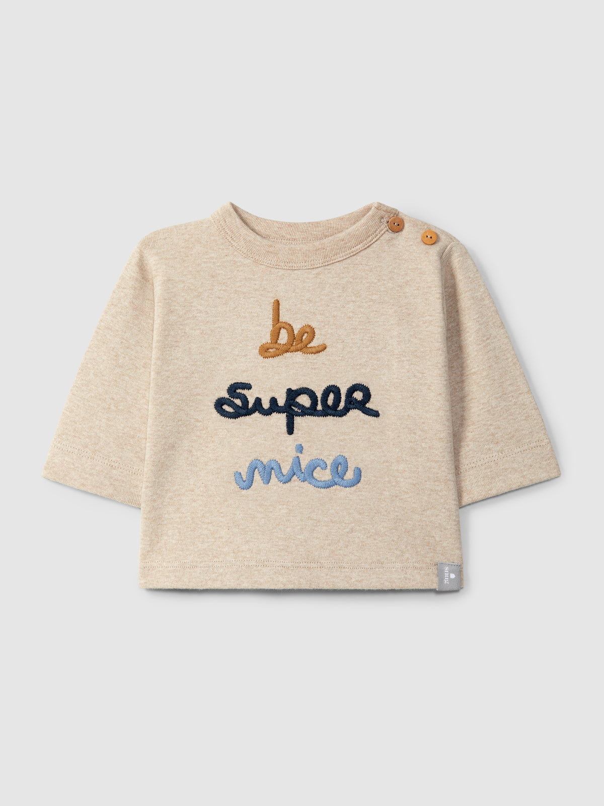 maglia in cotone a maniche lunghe con ricamo "sii super gentile"