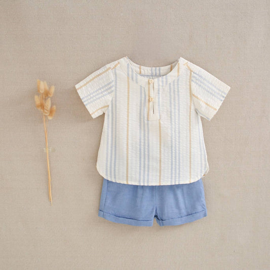 Set da neonato a righe blu e cammello