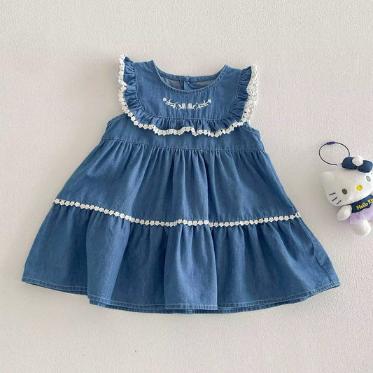 abito in denim con volant vestito