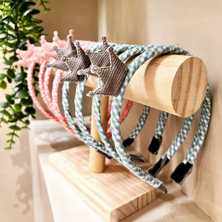 Cerchietto principessa a quadretti vichy con corona