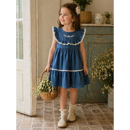 abito in denim con volant vestito