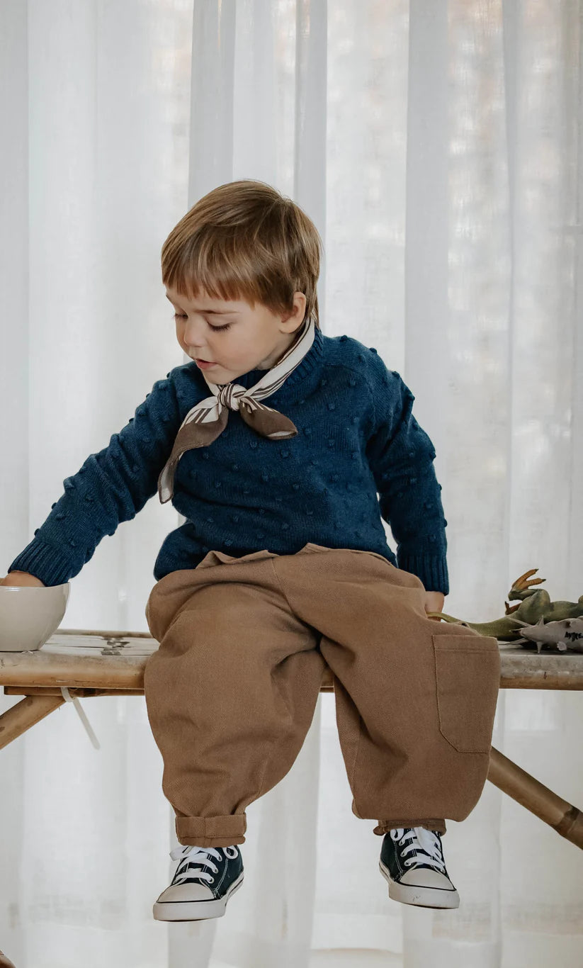 Maglioncino Bambino Blu con Motivo a Bolle – Cotone, Lana e Cashmere | Girocollo maglioncino