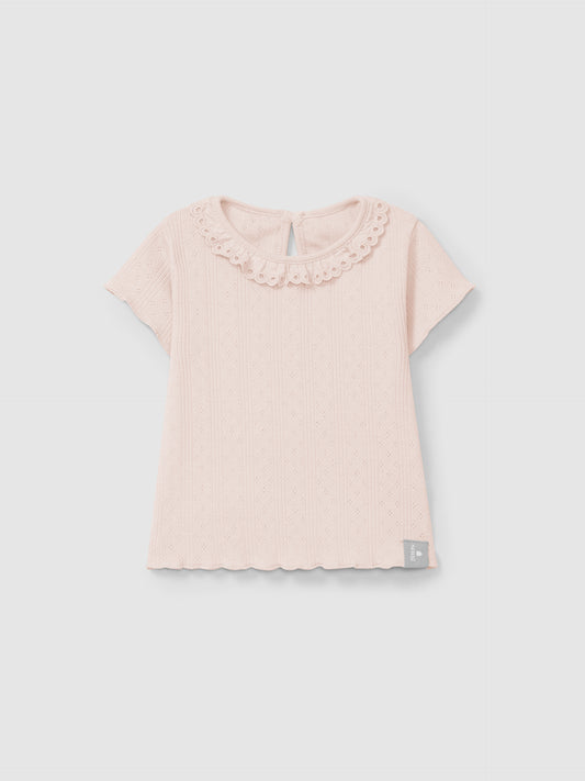 Maglietta con colletto ricamo inglese maglietta