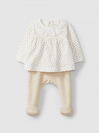 Set due pezzi fiori e velluto a coste set neonato