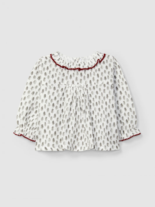 Blusa in mussola con stampa abete camicia