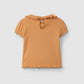 T-shirt in jersey a costine e colletto con ricamo inglese maglietta