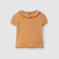 T-shirt in jersey a costine e colletto con ricamo inglese maglietta