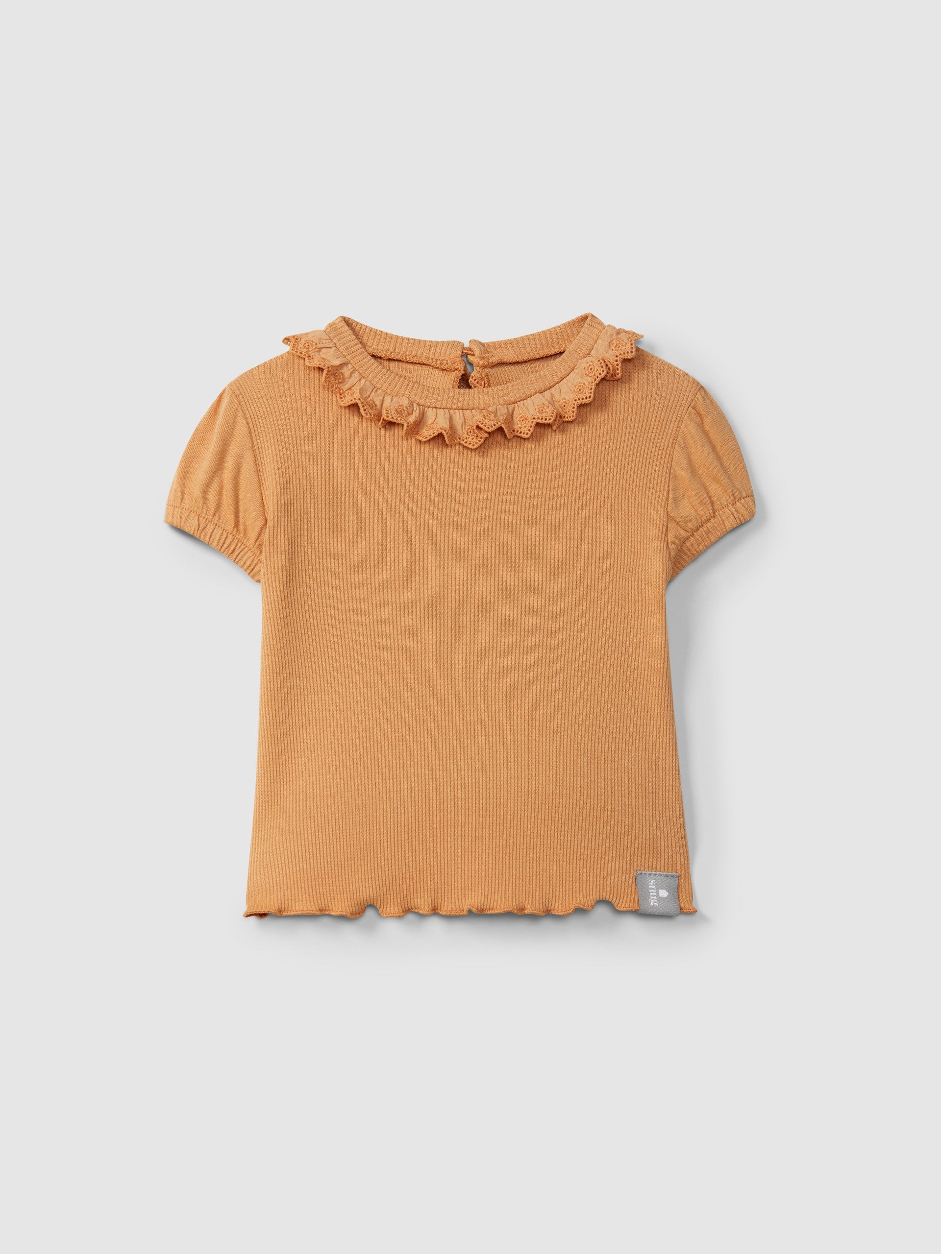 T-shirt in jersey a costine e colletto con ricamo inglese maglietta