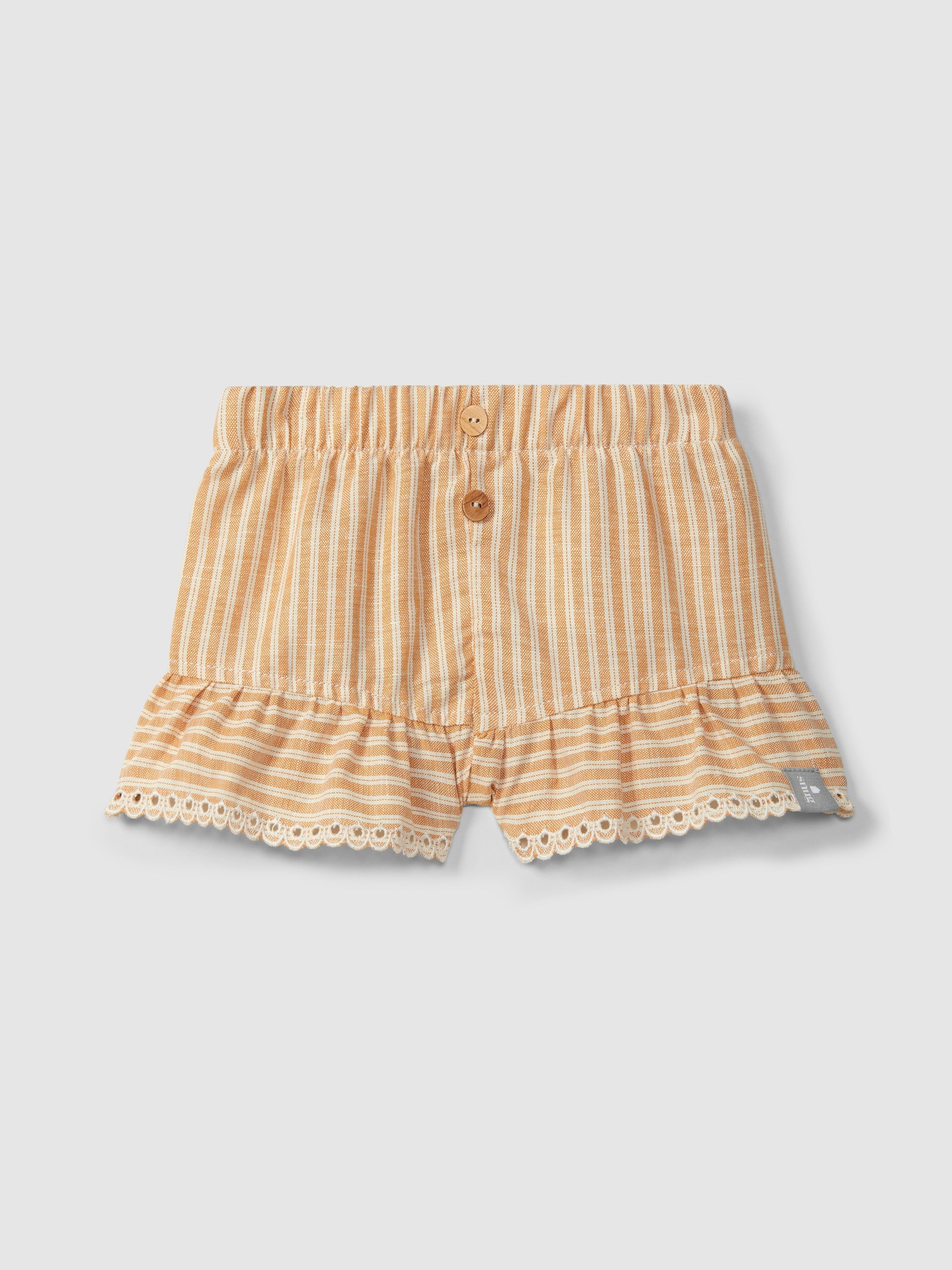 Shorts pull-up in tessuto rigato e dettaglio ricamo inglese pantaloncino