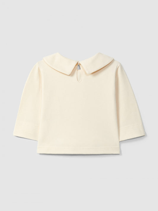 Maglia con fiori ricamati a maniche lunghe con colletto