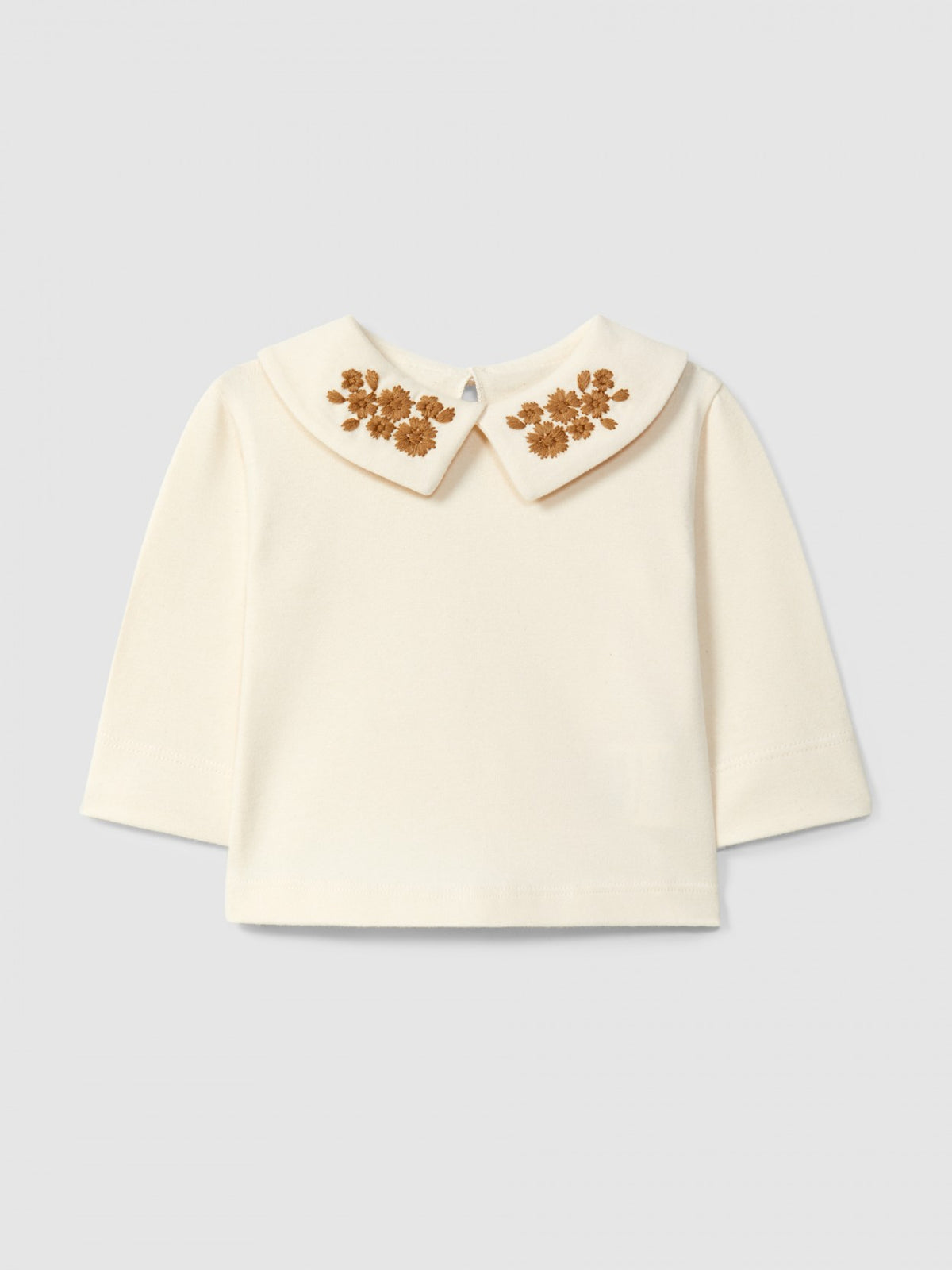 Maglia con fiori ricamati a maniche lunghe con colletto