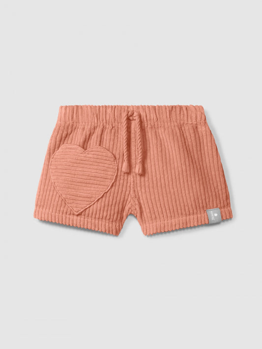 Pantaloncini a tracolla in velluto a coste con tasca a cuore