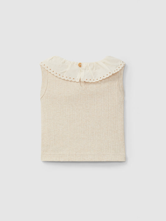 Top in jersey e colletto ricamato top