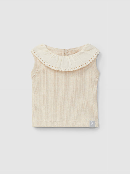 Top in jersey e colletto ricamato top