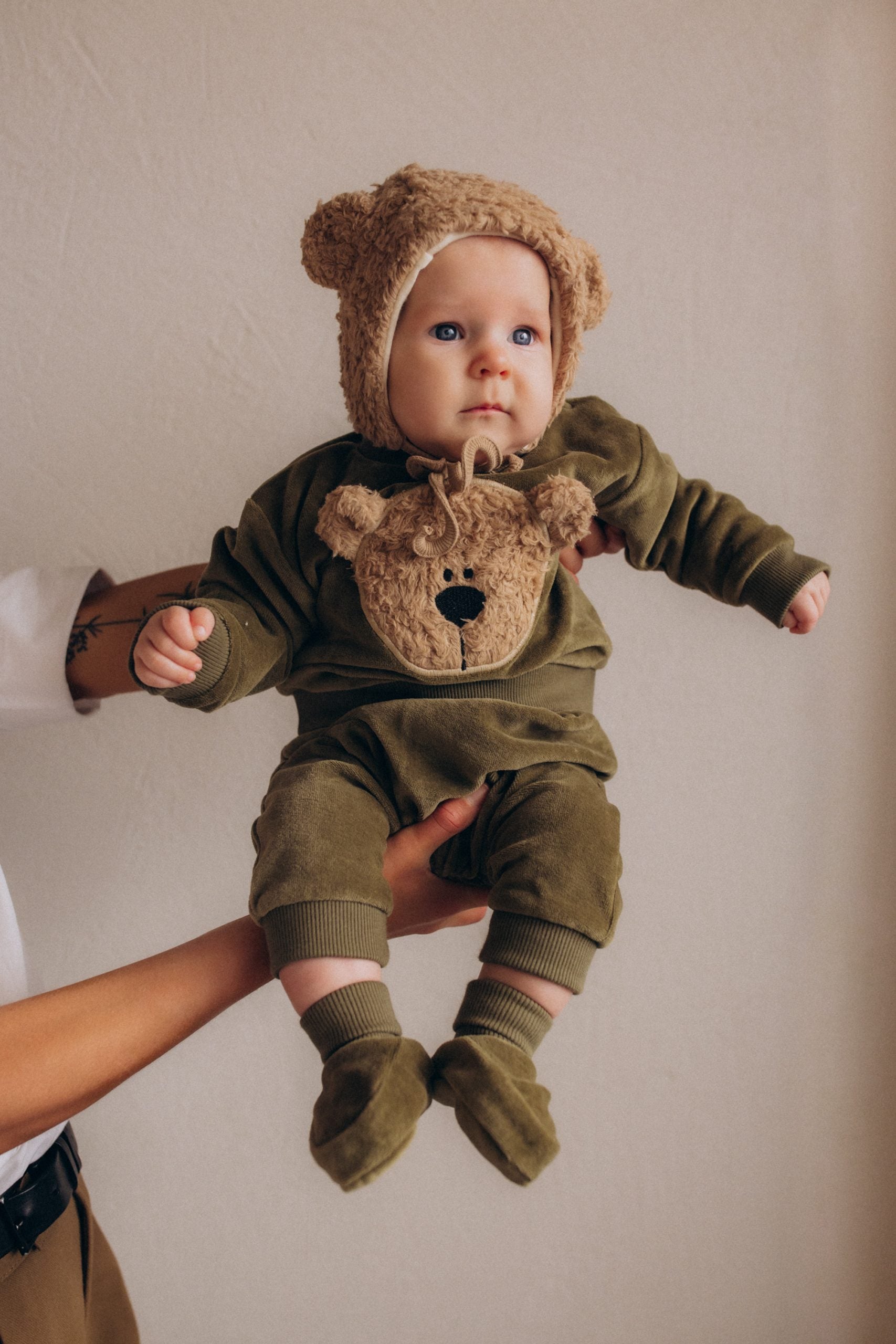 Felpa Neonato Orsetto Ricamato - Cotone GOTS Rosa Beige Verde Woolyorganic felpa