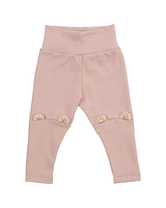 Leggings in cotone a costine con orecchie orsetto